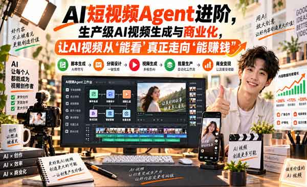 AI短视频Agent进阶，生产级AI视频生成与商业化，让AI视频从“能看”真正走向“能赚钱”-老杨电玩官网 | 单机游戏下载与AI知识分享