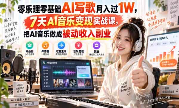 7天AI音乐变现实战课，梦想收入到可以！把AI音乐做成被动收入副业-老杨电玩官网 | 单机游戏下载与AI知识分享